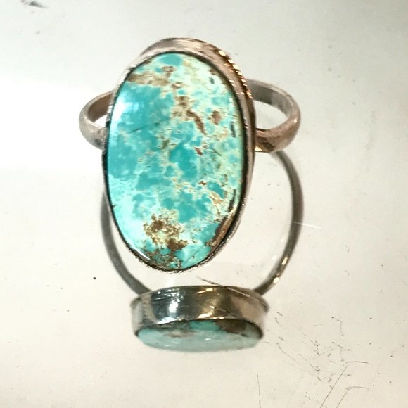 Genuine Turquoise Ring Size 13 Solid Sterling Silver Mountain Pilot 925 Handmade - Picture 2 of 8
